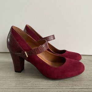 Mary Jane Shoes Wine Red-Velour&Faux-Croc size 7